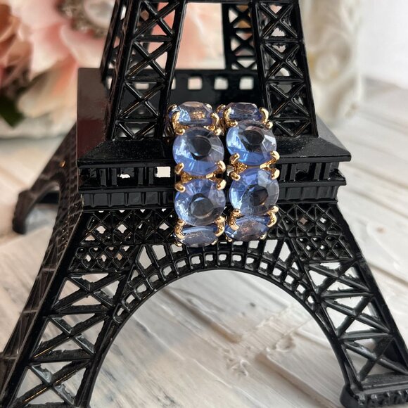 Vintage earrings, Blue Crystal & Beige Rhinestone pierced earring sets, 2 sets - Picture 5 of 15